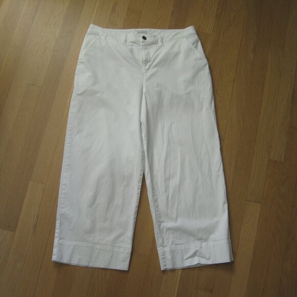Garnet Hill Cropped Wide-Leg Chinos Size 12 White Khaki Pants Pima Cotton Blend - Picture 5 of 14